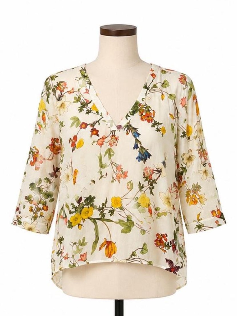 Zara Woman’s Floral Garden Blouse V-Neck Lightweight Boho Top 3/4 Sleeves